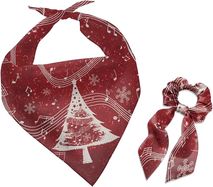 COEQINE Dog and Owner Matching Clothes Christmas Dogs Bandanas Bulk Xmas Tree Red White Music with Hair Tie Bow for Women Dog Pet Lovers Gifts for Birthday Holiday Party Costume