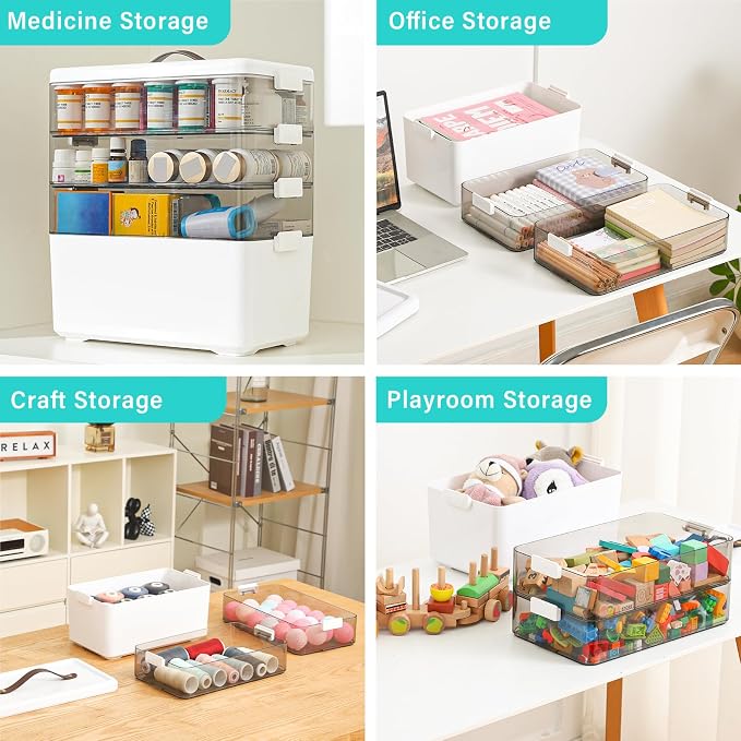 Homaigie Extra Tall 4-Tier Medicine Cabinet Organizer for Medicine Bottles Organizer, Portable Medicine Storage Box with Leather Handle, Empty First Aid Kit Container for Home, Classroom