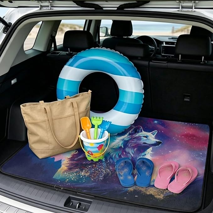 Starry Sky Wolf Car Trunk Mat Dustproof Cargo Mat for Cars Non Slip Rear Trunk Liner Universal Fit for Most SUV Sedan Van Wolf Car Interior Accessories (Blue)