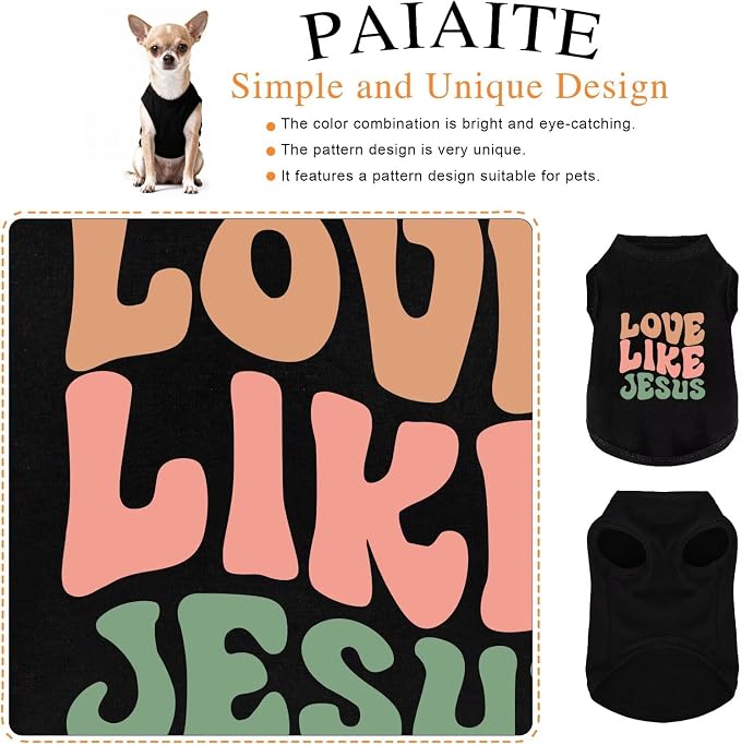 Discover Cozy Cotton Canine Wear: Soft, Lightweight, and Breathable Dog Shirt Vest with Eye-Catching Graphics(Love Like Jesus), Keeping Your Furry Friend Warm and Comfy! Black L