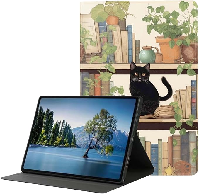 for Samsung Galaxy Tab S6 Lite 10.4" Tablet Case 2022/2020(SM-P610/P613/P615/P619),Premium Leather Folio Stand Auto Wake/Sleep,Multiple Viewing Stand,Bookshelf Cat
