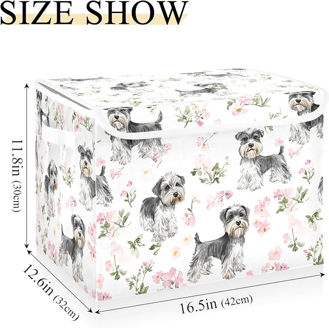 Aesthetic Miniature Schnauzer Dogs White Storage Box Organization And Storage With Lid Handle for Craft Shelves