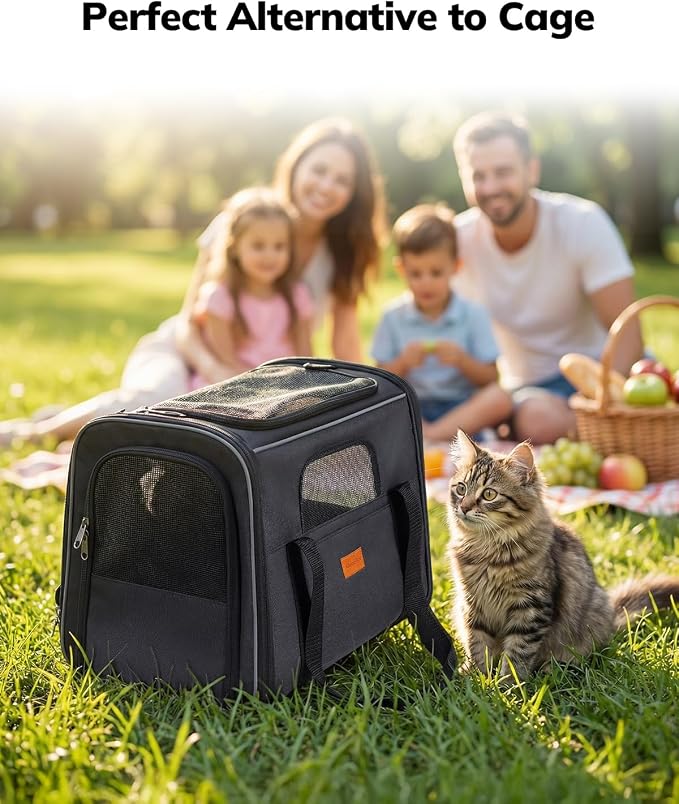 Morpilot Cat Carrier Soft for Large Medium Cats and Puppy up to 20lbs | with Dual-Sided Cushion, Secure Buckle and Foldable Bowl, Dog Carriers for Small Dogs - Pet Carrier (Dark Gray)