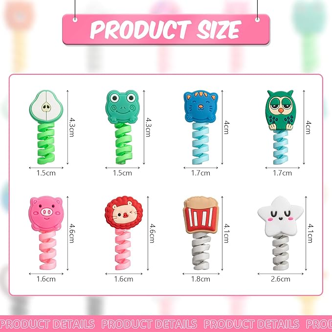 Flutesan 32pcs Cartoon Charger Cable Protector Animal, Cute Style, 2 x 3 cm | Silicone Animal Wire Saver for Phone Charger Cord, Flexible Spiral Prevents Breakage, Colorful Cartoon Buddies USB Data Lines