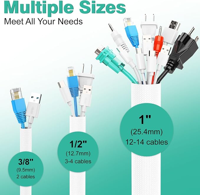 UOMTFAI Dog and Cat Cord Protector 10ft - 1/2inch, Flexible Cable Sleeve for Easy Cord Management, Protects Cables from Pets Chewing, Ideal for USB, Power, Audio and Video Cords - White