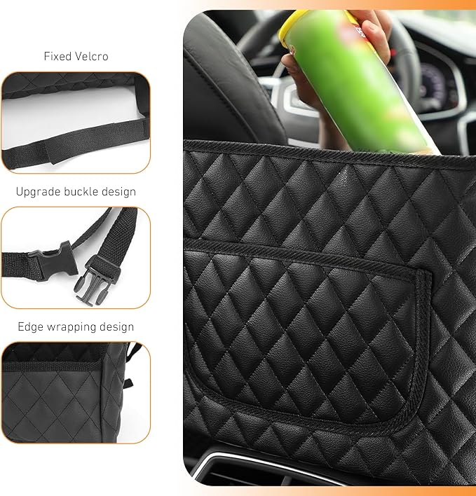 1 PC Car Purse Holder Between Seats, Front Seat Large Capacity Leather Storage Bag, Multi-functional Backseat Barrier Organizer, Auto Console Pocket, for Most Cars, Kids, Pets (Black #A)
