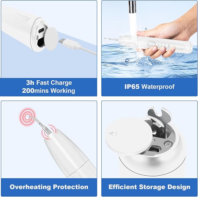 Rarepet Dog Teeth Cleaning Kit with Light, USB Rechargeable Dogs Tooth Brushing Kit, 3 Modes Doggie Toothbrush, Dog Plaque and Tartar Remover for Teeth, Low Noise Dog Teeth Cleaner, Pure White