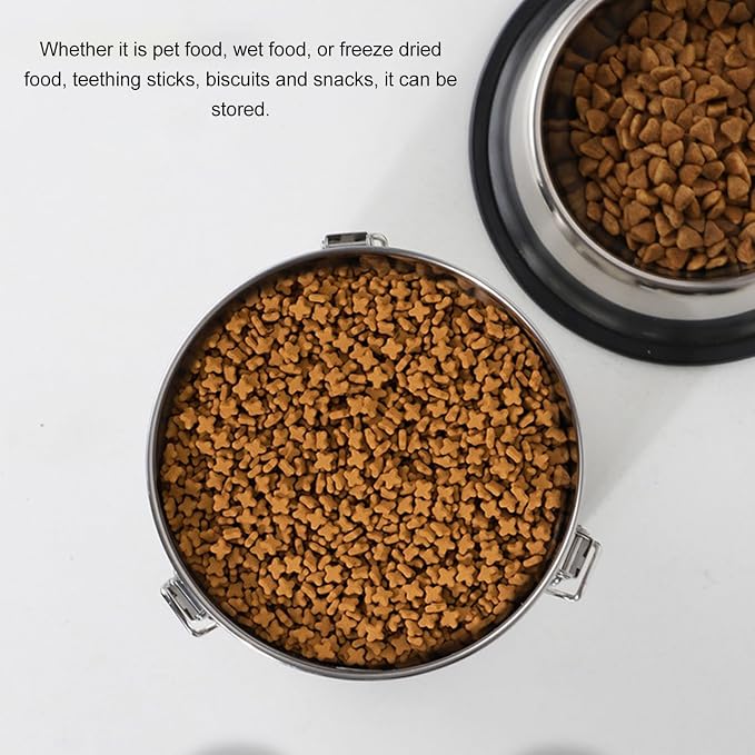 Metal Dog Food Storage Container, Stainless Steel Airtight Pet Food Canister with Lid, Cat Dog Food Holder Bin Cookie Jar Treats Container for Home Kitchen Farmhouse (1600ML)