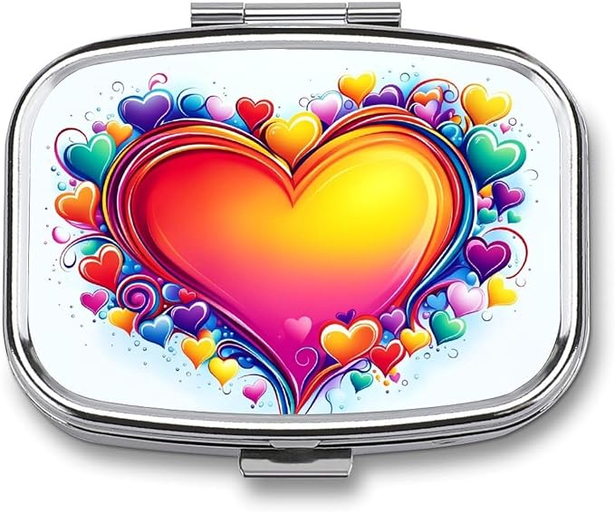 Love Heart Durable Metal Pill Case for Daily Use, 2 Slot Medicine Box Organizer,Leak Proof Travel Pill Container for Vitamins, Compact Pocket Medicine Holder for Seniors,Holiday Gift