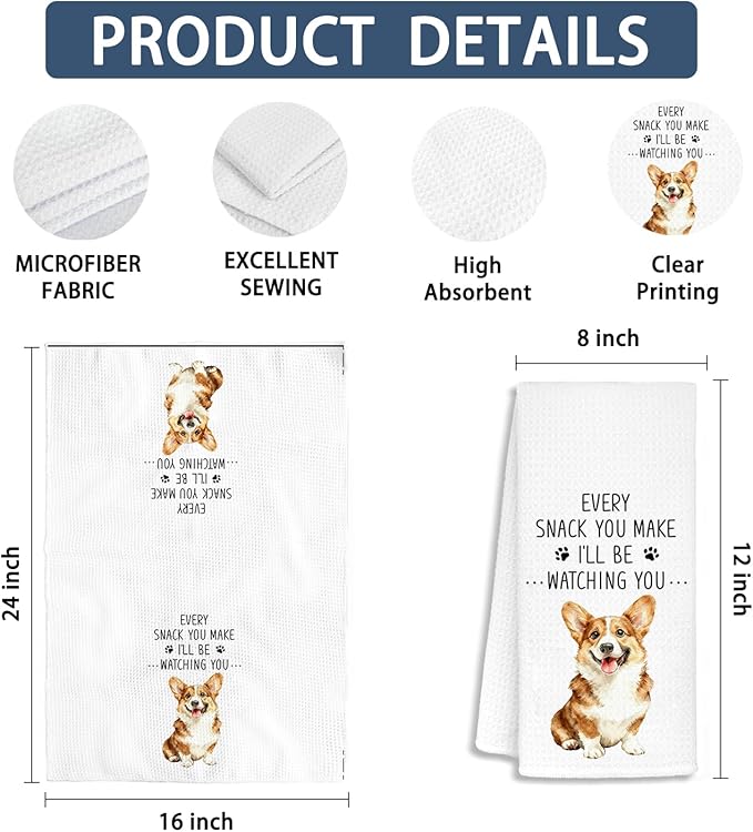 Chef Kitchen Towels Set of 2, Dog Mom Gifts for Women, Corgi Gifts Hand Towels, Gift for Corgi Lovers Dish Towels Dishcloths Tea Towels for Kitchen, 16x24 Inch
