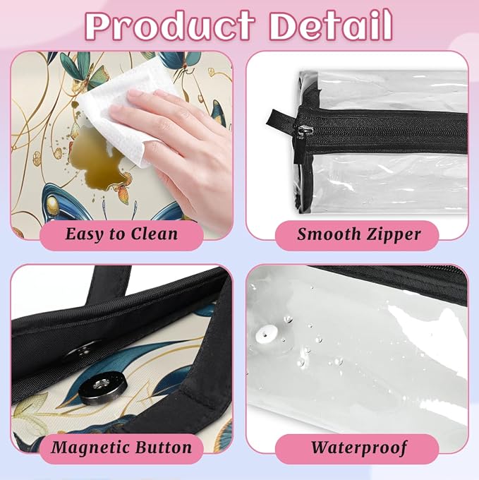 Butterfly Makeup Bag for Women Hanging Roll-Up Travel Organizer Toiletry Kit with 4 Removable Compartments, Vintage Floral