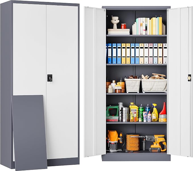 Storage Cabinet with Doors and Shelves,71" Metal Storage Cabinet with Lock Door Adjustable Shelf, Steel Lockers for Office, Home,School,Kitchen,Garage Tool Utility Cabinet