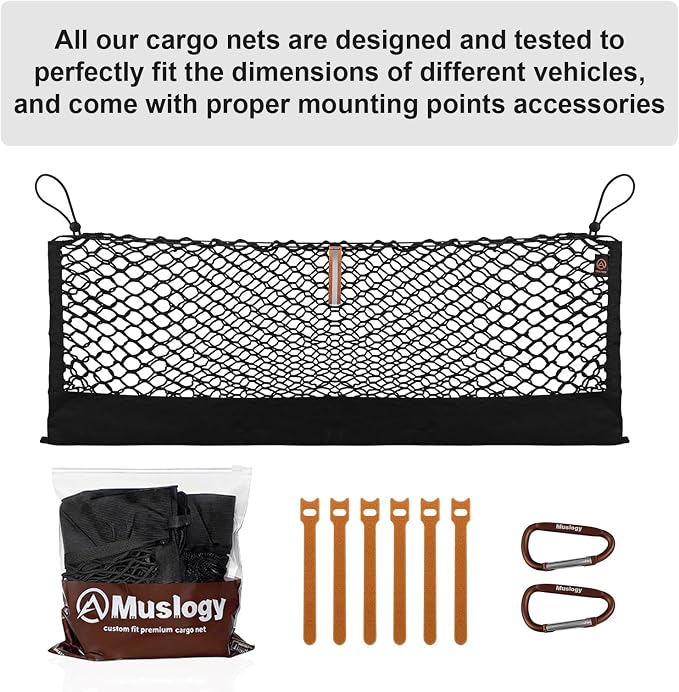 Muslogy Cargo Net for Honda Pilot 2023-2026 & 2026+ Passport Accessories | Custom Fit, Trunk Storage Organizer Net for SUV Sedan Van Divider, with Heavy Duty Carabiners, Night Visible Grab Handle