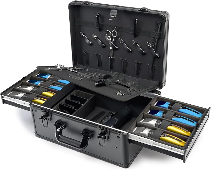 MoyRetty Professional Barber Case Portable Aluminum Organizer for Hair Stylists & Pet Groomers Hairdresser Tool Metal Buckle Box Organizer Traveling Suitcase (Simple)
