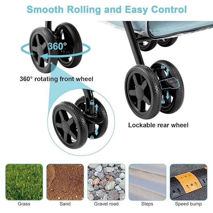 Double Pet Stroller for 2 Dogs & Cats, Double-Decker, Blue | One-Hand Fold Two-Tier Stroller with Separate Cabins, 44 lb Capacity, 4 Tethers, Locking Front Wheels and Rear Brakes