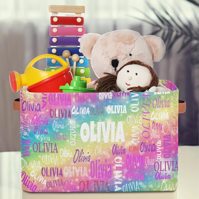 Custom Storage Basket, Gradient Colorful Pink Yellow Green with Stars | Organizing Boys Girls Pets Toys Closet Shelf Clothes Books