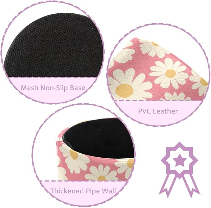 Faux Leather Pen Holder for Desk, Pencil Organizer Pink Daisy Pen Cup Desk Decor Makeup Brush Holder Storage for Office Home
