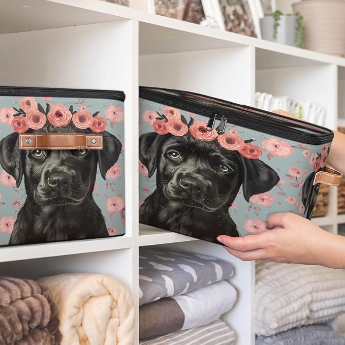 Black Dogs Storage Box with Zipper Lid