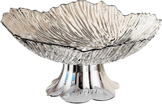 Pedestal Fruit Bowl, Snack Storage Holder, Fruit Tray, Dessert Display Stand, Decorative for Living Room Kitchen Home, E with Silver Base, White