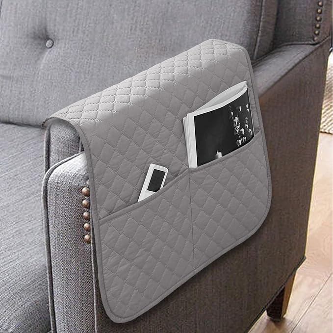 Couch Organizer Armrest Comfortable Anti-Slip Waterproof | Recliner Arm Protector for Books Tablet Phone TV Remote Cellphone Book Phones Pets Chocolate Remote Control Snack