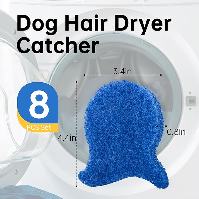 8 PCS Dog Hair Dryer Catcher, Pet Hair Remover for Laundry, Reusable Pet Fur Remover Tool, Flexible Premium Sponges, Effectively Clean Cats and Dogs Fur, Ideal for Washing Machines and Dryers