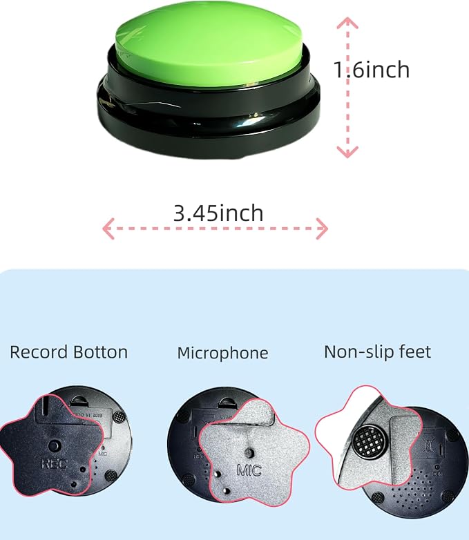 Dog Talk Buttons Voice Recording Button for Communication and Pet Training 30-Second Record & Playback Talking Button for Study, Office, Family, and Kids (Green, one)