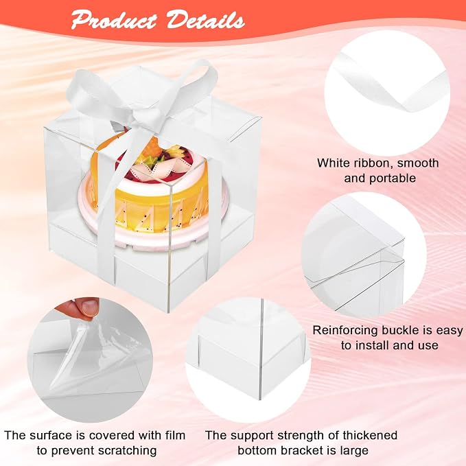 12 PCS Clear Cupcake Boxes 3.5 Inch Cupcake Containers (White) | Disposable Cupcake Carrier Plastic Individual Cupcake Storage Holder with Ribbons and Inserts for Wedding, Birthday Party