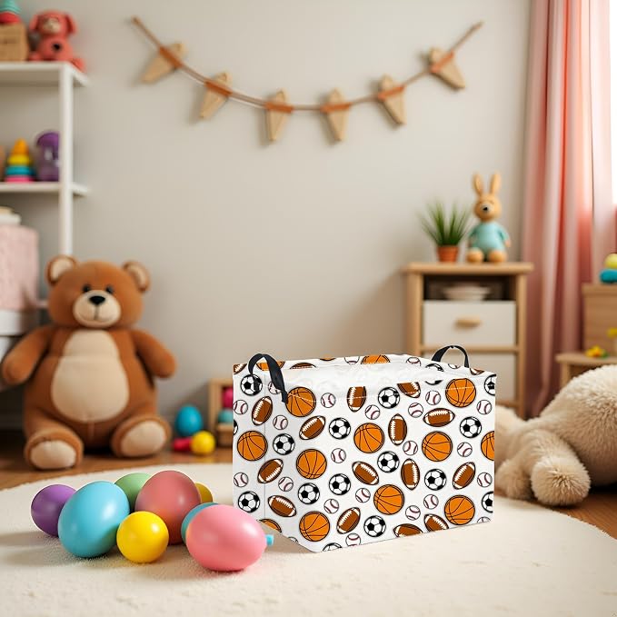 Rectangular Easter Basket Baby Girl Basket Fabric Storage Bin Organizer Box Room Decor(Sports)