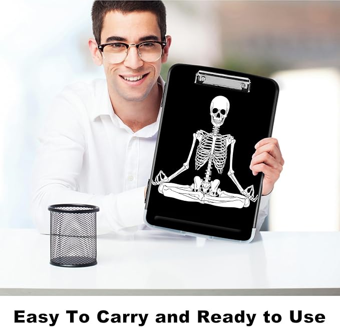 Sitting Skull A4 Clipboard with Storage Pen Holder, Clipboards Organizer Nursing Clipboard Foldable File Folder Plastic Clipboard Folio Clip Board for Office Students Classroom Doctor