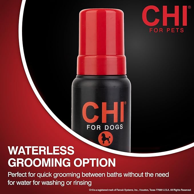 CHI for Dogs Deodorizing Waterless Foam Wash, No-Rinse Dry Shampoo for Dogs to Help Control Odor, Sulfate and Paraben Free, Waterless Pet Grooming, Pump Bottle, Made in The USA, 8 Fl Oz