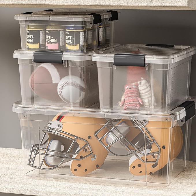 Superio 21 Quart Clear Plastic Storage Boxes with Lids, Stackable Organizer Containers, BPA-Free Storage Bins for Home, Office, School & Dorm, 4 Pack