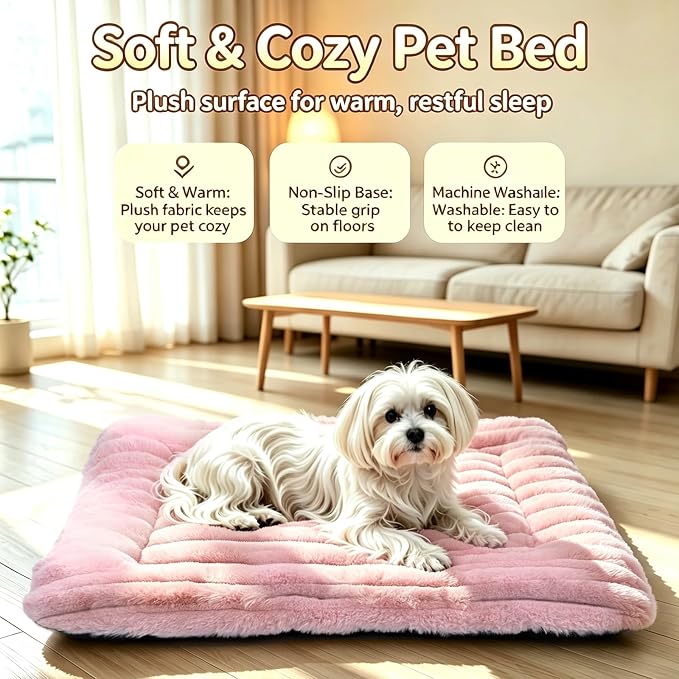 22 Inch Ultra Soft Comfy Pet Bed, Tiny Dog Bed, Washable Anti-Slip Crate Pad Sleeping Cushion Mat for XX-Small Dogs, Indoor Cats & Cat Carrier, Pink
