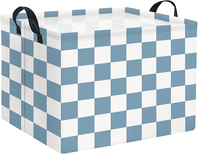 Rectangular Kids Basket Baby Girl Basket Fabric Storage Bin Organizer Box Room Decor(Blue Checkered)