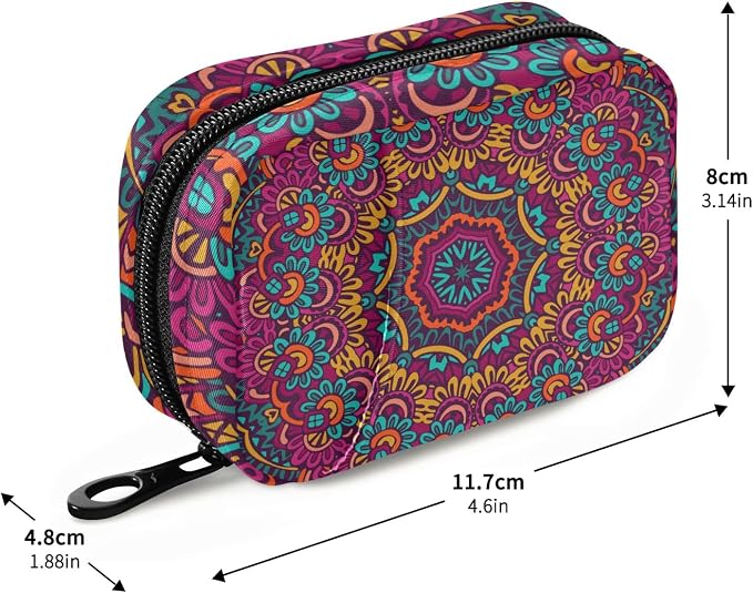 Tribal Mandala Pill Case, Cute Weekly Portable Pill Bag Container 7 Days Pill Box Organizer Vitamin Supplement Holder with Zipper for Travel Family Business