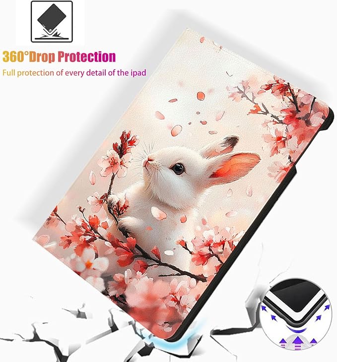 for Microsoft Surface Pro X/Pro X Plus-13 2019/2020/2021/2024 Tablet Case,Auto Wake/Sleep,Adjustable Stand Protective Cover - Cherry Blossom Rabbit