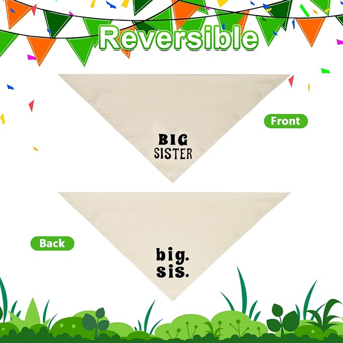 Big Sister Dog Bandana Beige Large 1PCS, Adjustable Triangle Scarf | Pregnancy Announecment, New Baby for Family.