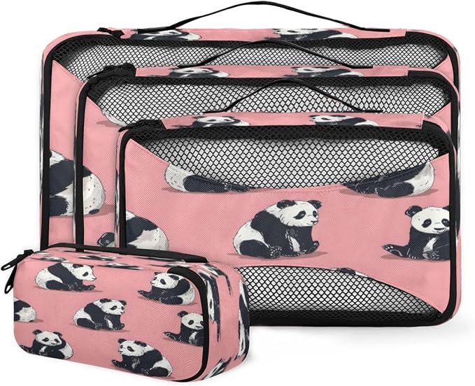 Packing Cubes for Travel, Precious Pandas Travel Luggage Packing Organizers for Women Men, Large Custom Toiletries Bag for Clothes Shoes, Cute Panda