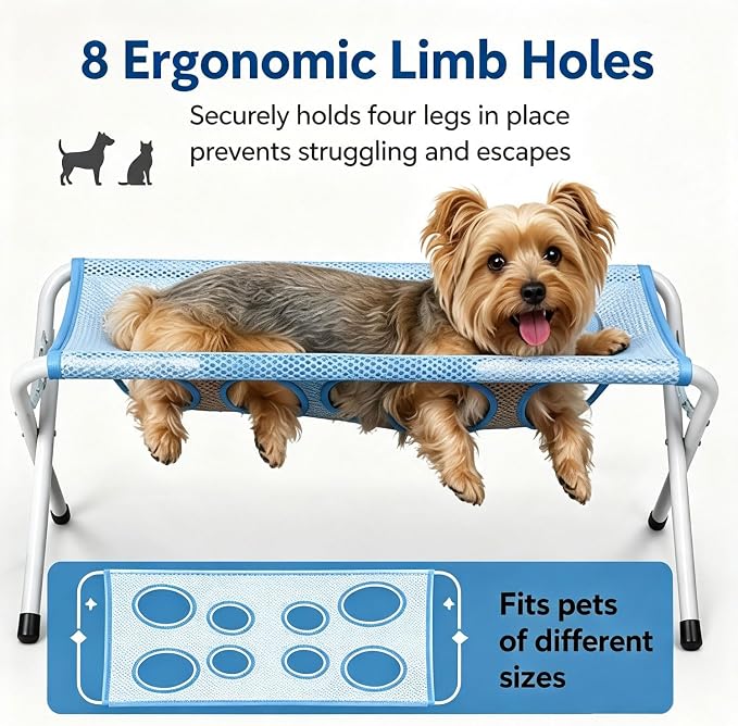 Foldable Pet Bathing Stand with 8-Hole Quick-Dry Mesh, 44lb Capacity，Gray
