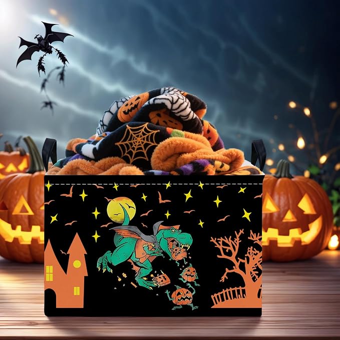 Halloween Basket Gift Cute Pumpkin Ghost Parties Decor Kid Trick or Treat Basket for Boys and Girls Rectangular Storage Bin Box (Dinosaur)