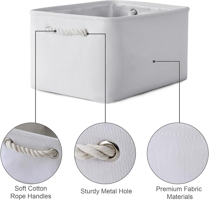 Fabric Storage Bin, Large 1 Pack 15.7L*11.8W*8.3H Storage Basket for Home Storage and Organization, Shelf Basket with Cover for Living Room Bedroom Closet（White