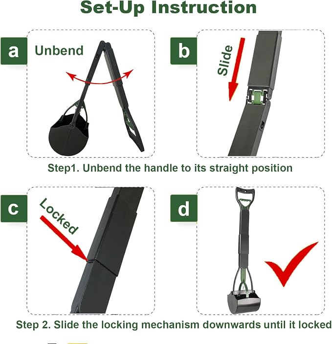 ienjoyed Pooper Scooper, Large Pooper Scooper for Dogs Heavy Duty, Dog Pooper Scooper with Long Handle & High Strength Durable Spring, Foldable Dog Poop Pick Up (32-inch) (Dark Green)