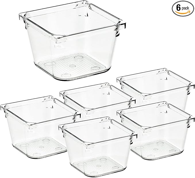 Ravinte 6 Pack Drawer Organizer, 3" X 3" Plastic Storage Bins | Acrylic Tray Design, Non-Slip Pads, For Makeup, Jewelry, Kitchen Utensils, Bathroom, Office Storage
