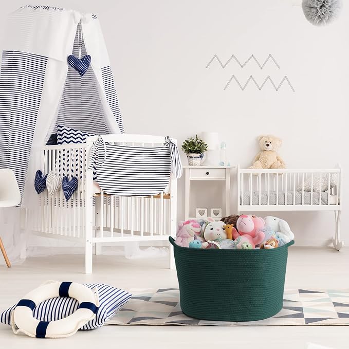 Maliton Woven Rope Blanket Basket Living Room, Storage Basket for Toy, 90L | 22"x14" Cotton Rope Basket. Holds Blankets, Toys & Towels & Laundry. For Bedroom, Nursery, Bath & Playroom. Soft & Durable