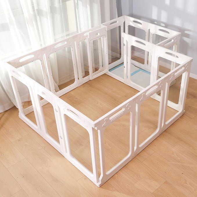 Clear Acrylic Indoor Dog Playpen, 30" H, 2 Panels, White | Open View, Modern Home Fit, No Climbing Bars, Tool-Free Setup, For Puppies & Small Dogs