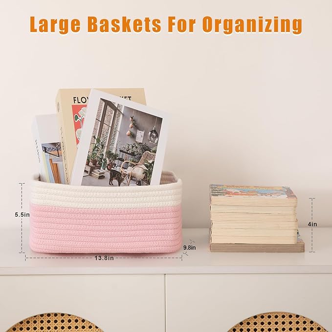 OIAHOMY 4 PACK 12L Storage Baskets for Organizing Storage Bins Pink | Small Bins for Shelves Small Storage Basket Shelf Baskets Organizer Baskets for Gifts Empty Cute Decorative Storage Bins