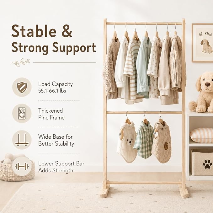 Wood Pet Clothing Display Stand, 2 Tiers Dog Closet Garment Rack Pets' Clothes Rail Holder Rack for Pet Apparel & Accessories