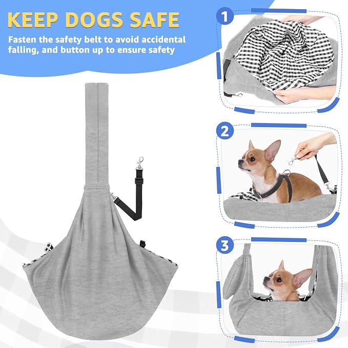 Lukovee Pet Sling, Puppy Small Pet Cat Carrier with Safety Hook | Hands-Free,Padded Strap, Breathable, Adjustable, Storage Pocket, Tote Bag Shoulder Bag with Front Pocket (Grey-WY,L)