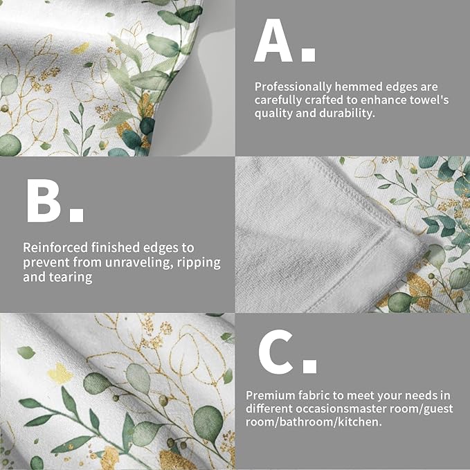 Giwawa Eucalyptus Leaf Hand Towels Set of 2 Gold Leaves Decorative Fingertip Towels Soft Bath Towel Dish Cloths for Kitchen Bathroom Home Decor