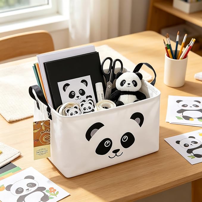Rectangle Foldable Storage Basket Handles For Home, Panda | Waterproof reinforced handles, perfect for shelf use, organizes clothes, daily items and pet supplies