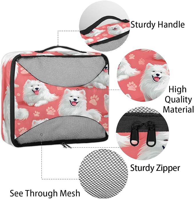Dogs 4 Set Travel Packing Cubes for Accessories, Suitcase Organizers Luggage Bags Set with Double Zippers & Mesh Top